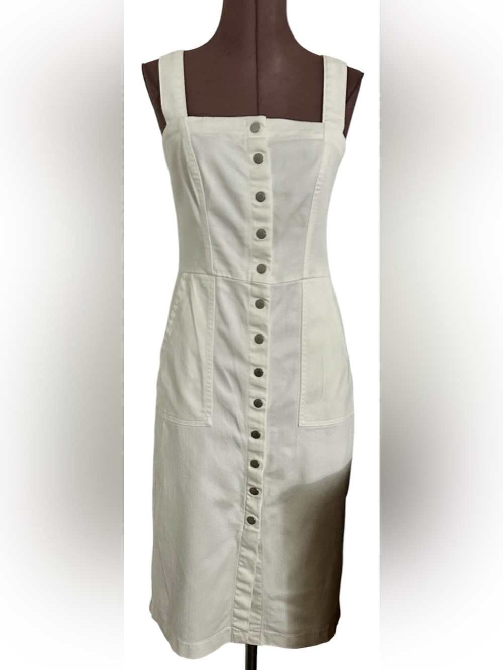 Level 99 White Denim Button-Front Midi Dress